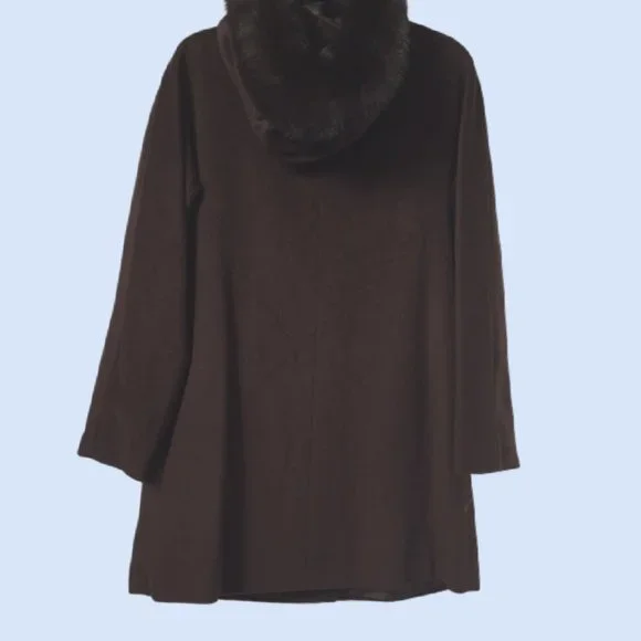 NWT ELLEN TRACY Wool Blend Coat Hooded w/Fox Fur 8 - Picture 3 of 5